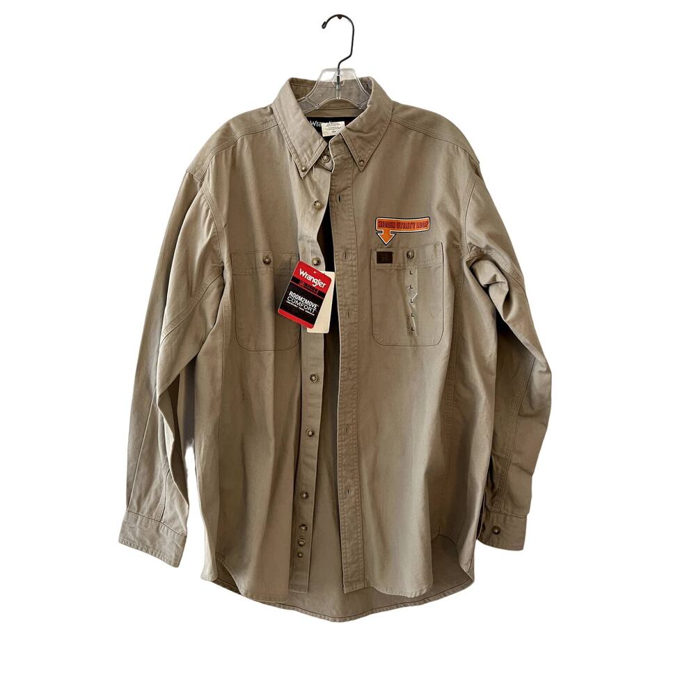 Wrangler Riggs Workwear Men's Button Down Solid Twill Work Shirt New Tan Large
